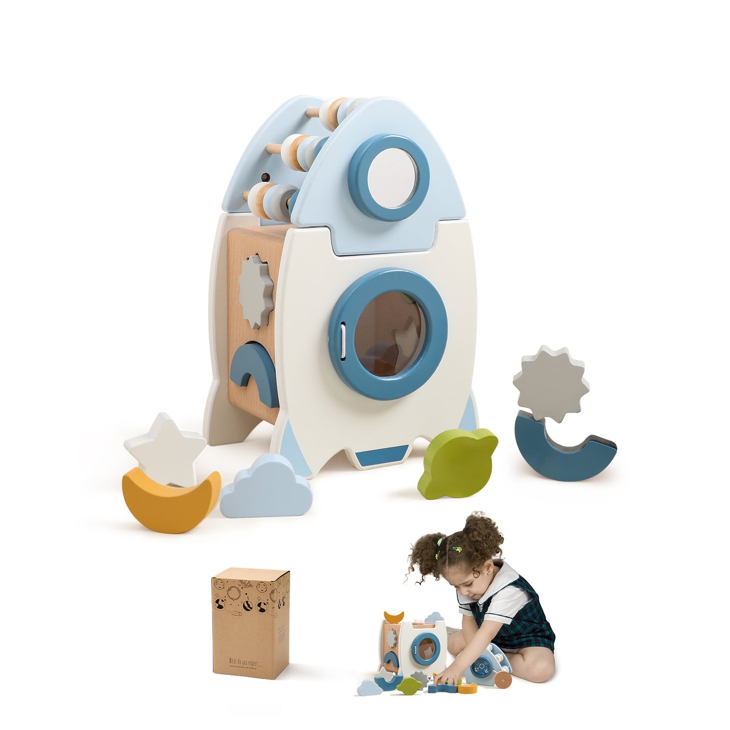 Educational Eco-Friendly Wooden Space Rocket Toy for Toddlers & Kids |