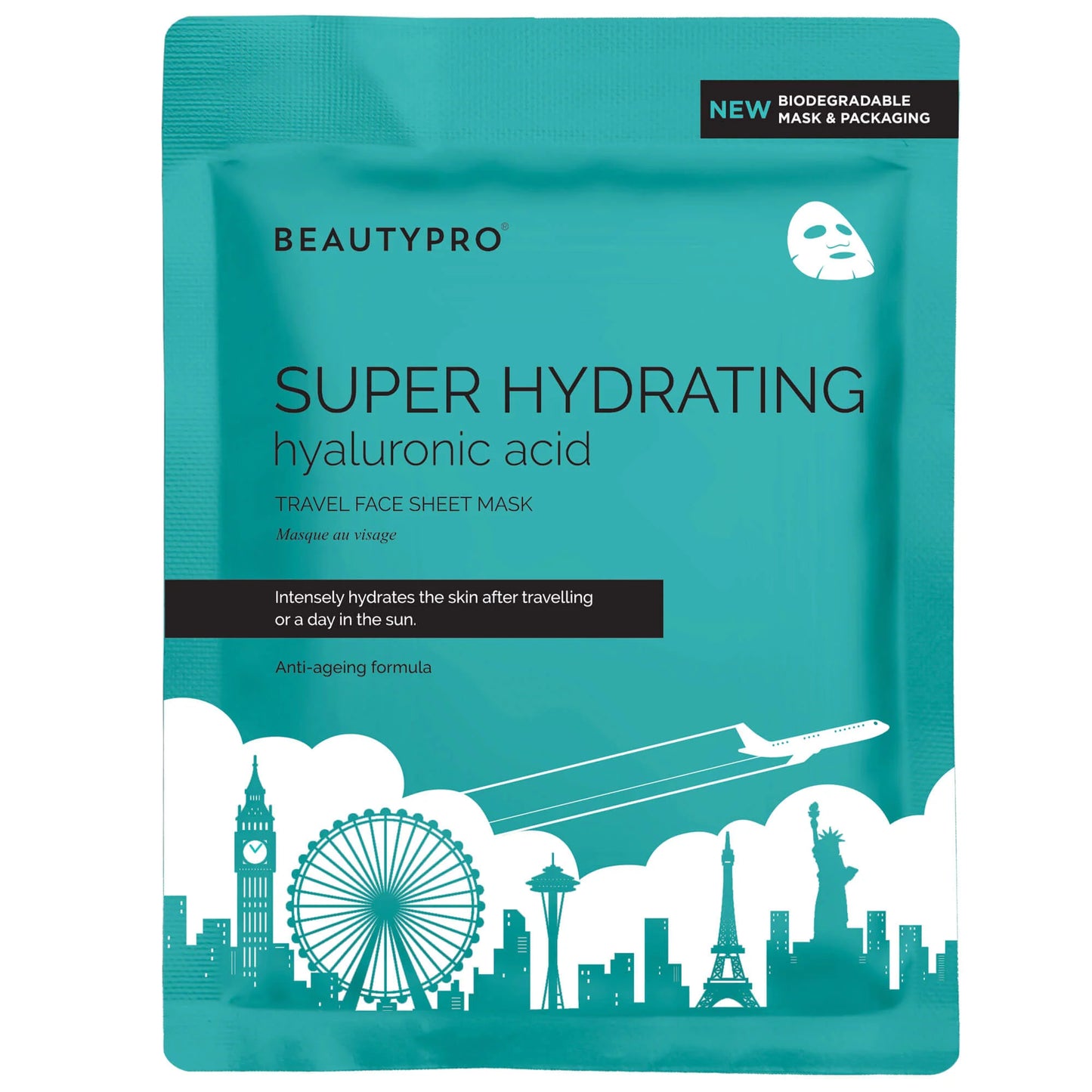 BeautyPro Super Hydrating Hyaluronic Acid Travel Face Sheet Mask