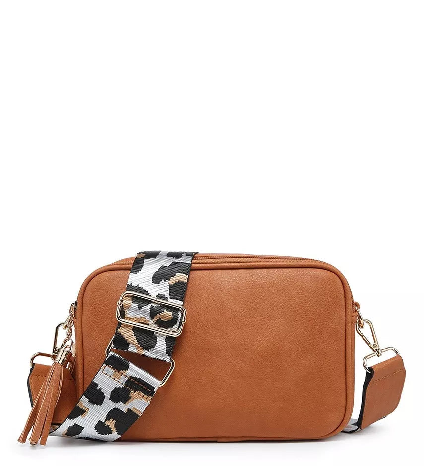 Leopard Print Strap, Ladies Cross Body Bag - Brown