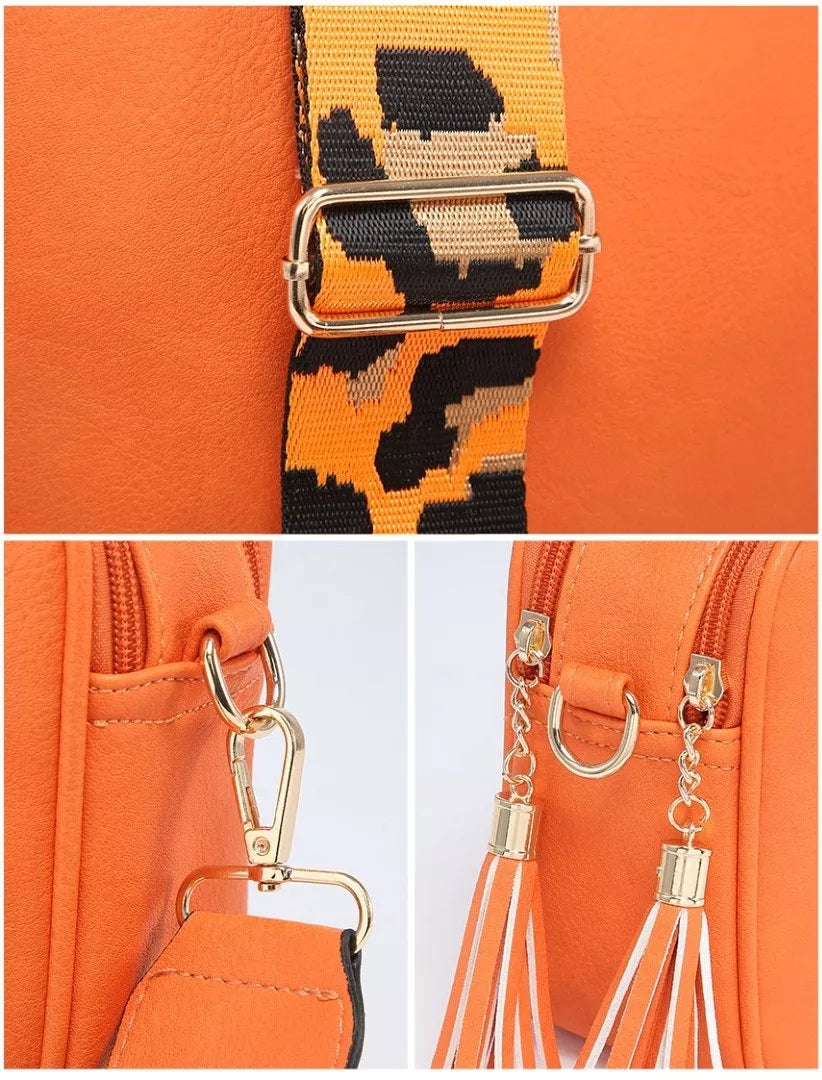 Leopard Print Strap, Ladies Cross Body Bag - Orange