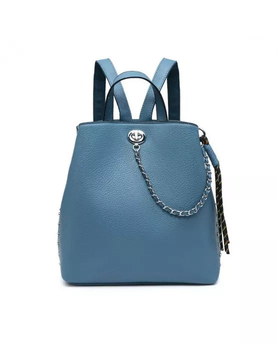 Stylish School Backpack: Trendy PU Leather Rucksack for Travel, Business, and College - Blue