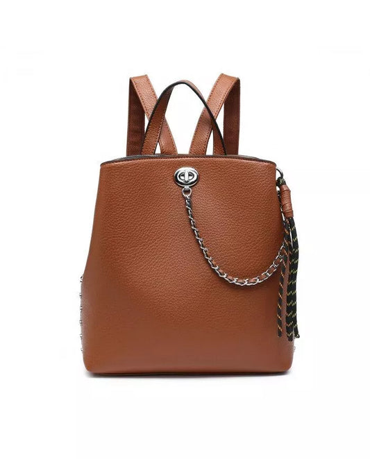 Stylish School Backpack: Trendy PU Leather Rucksack for Travel, Business, and College - Brown