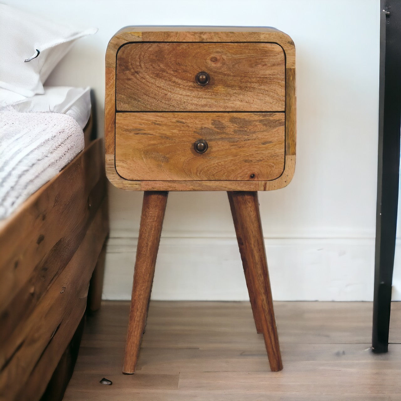 Quaint Oak Accent Curved Bedside Table