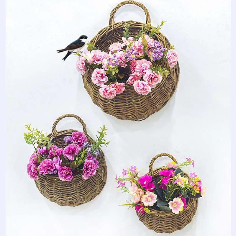 Wicker Rattan Wall Hanging Flower Planter