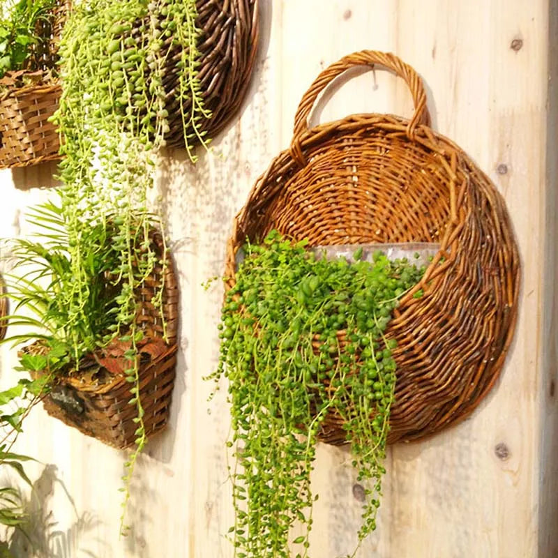 Wicker Rattan Wall Hanging Flower Planter