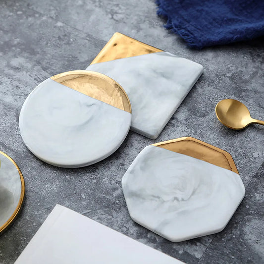 Marble Grain Gold Plating Ceramic Coasters