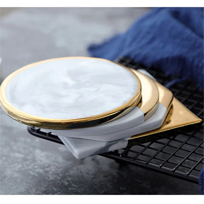 Marble Grain Gold Plating Ceramic Coasters