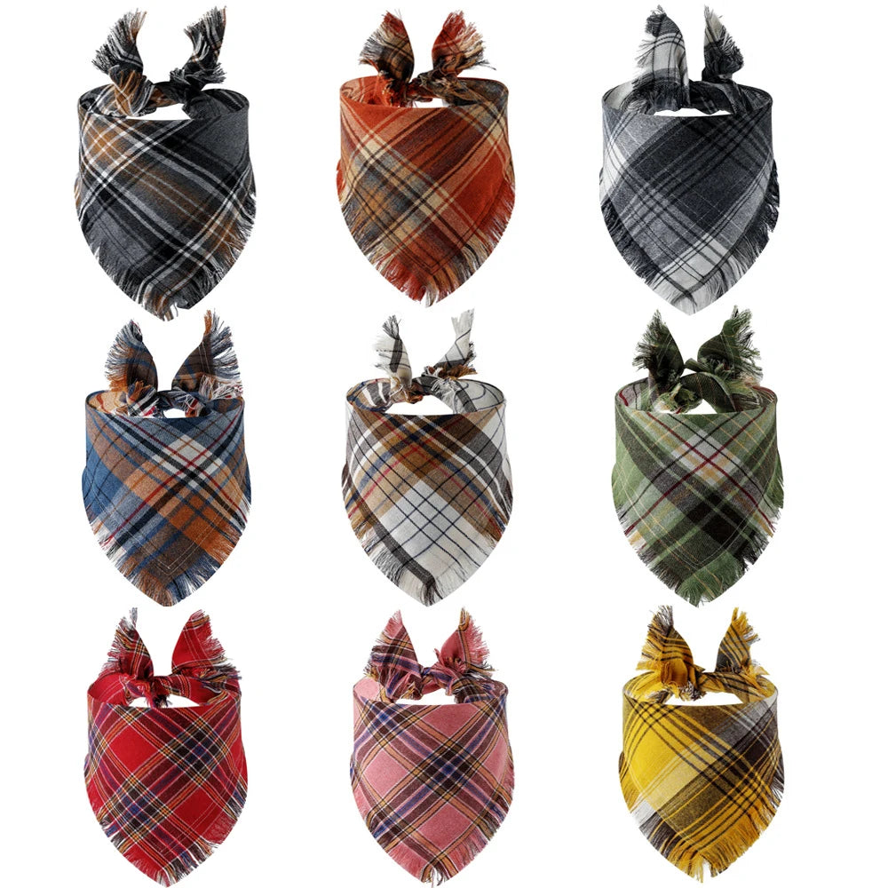 Plaid Tassel Bandana for Dogs