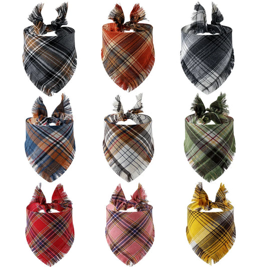 Plaid Tassel Bandana for Dogs