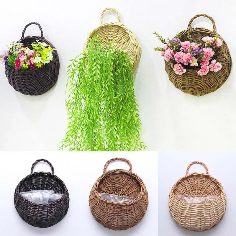 Wicker Rattan Wall Hanging Flower Planter