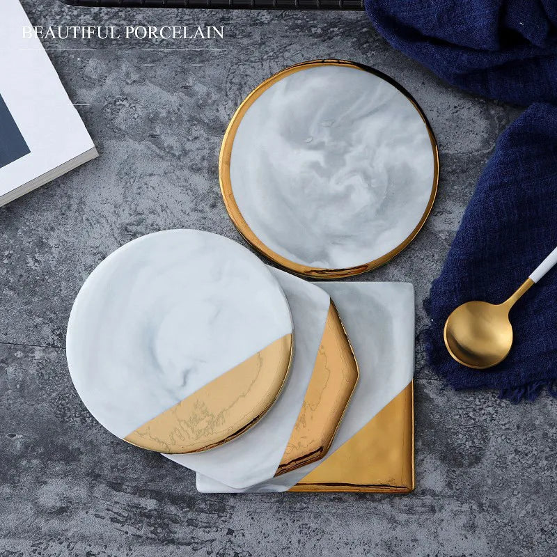 Marble Grain Gold Plating Ceramic Coasters