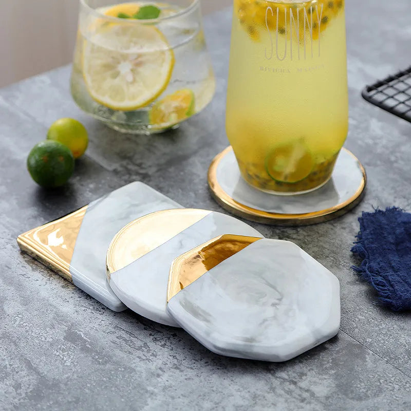 Marble Grain Gold Plating Ceramic Coasters