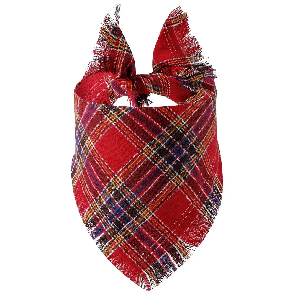 Plaid Tassel Bandana for Dogs