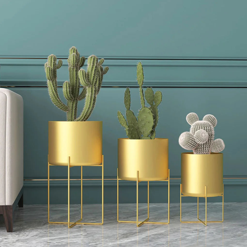 Metal Plant Pot with Gold Stand